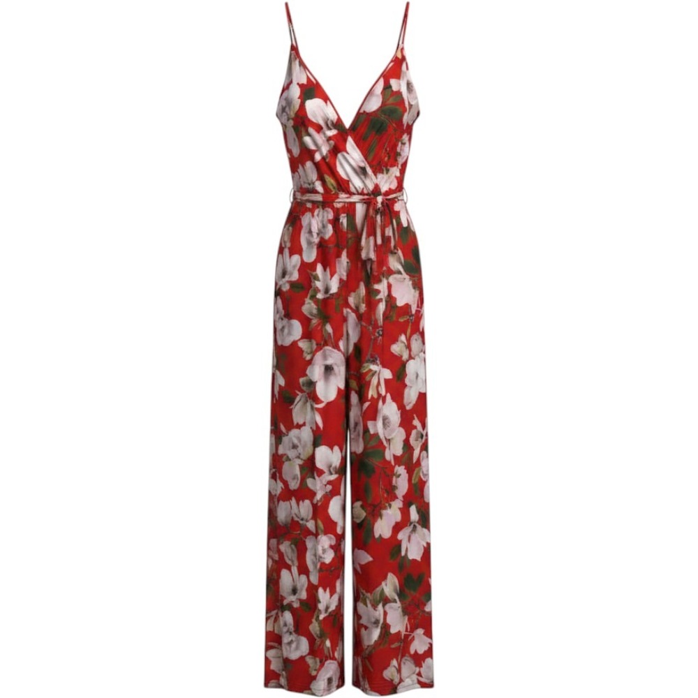 Express Floral Halter Dress Mock Jumpsuit Tropicalcore Wide Leg Maxi XL Red